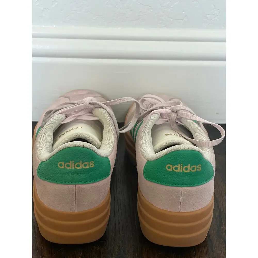 Adidas VL Court Bold Pink Green Platform Sneakers Suede Womens 9